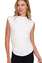 Load image into Gallery viewer, Tops Rosalie | Double Layered Ruched Side Mock Neck Top | White