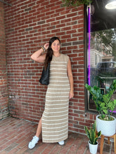 Load image into Gallery viewer, Maggie | Taupe Sleeveless Striped Sweater Dress
