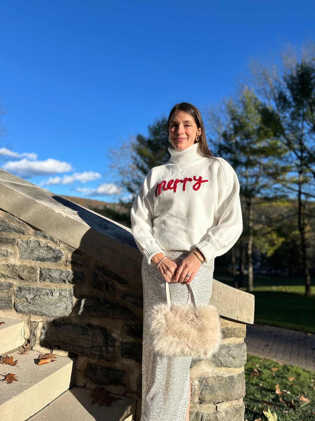 Merry Turtleneck Holiday Sweater | Winter White