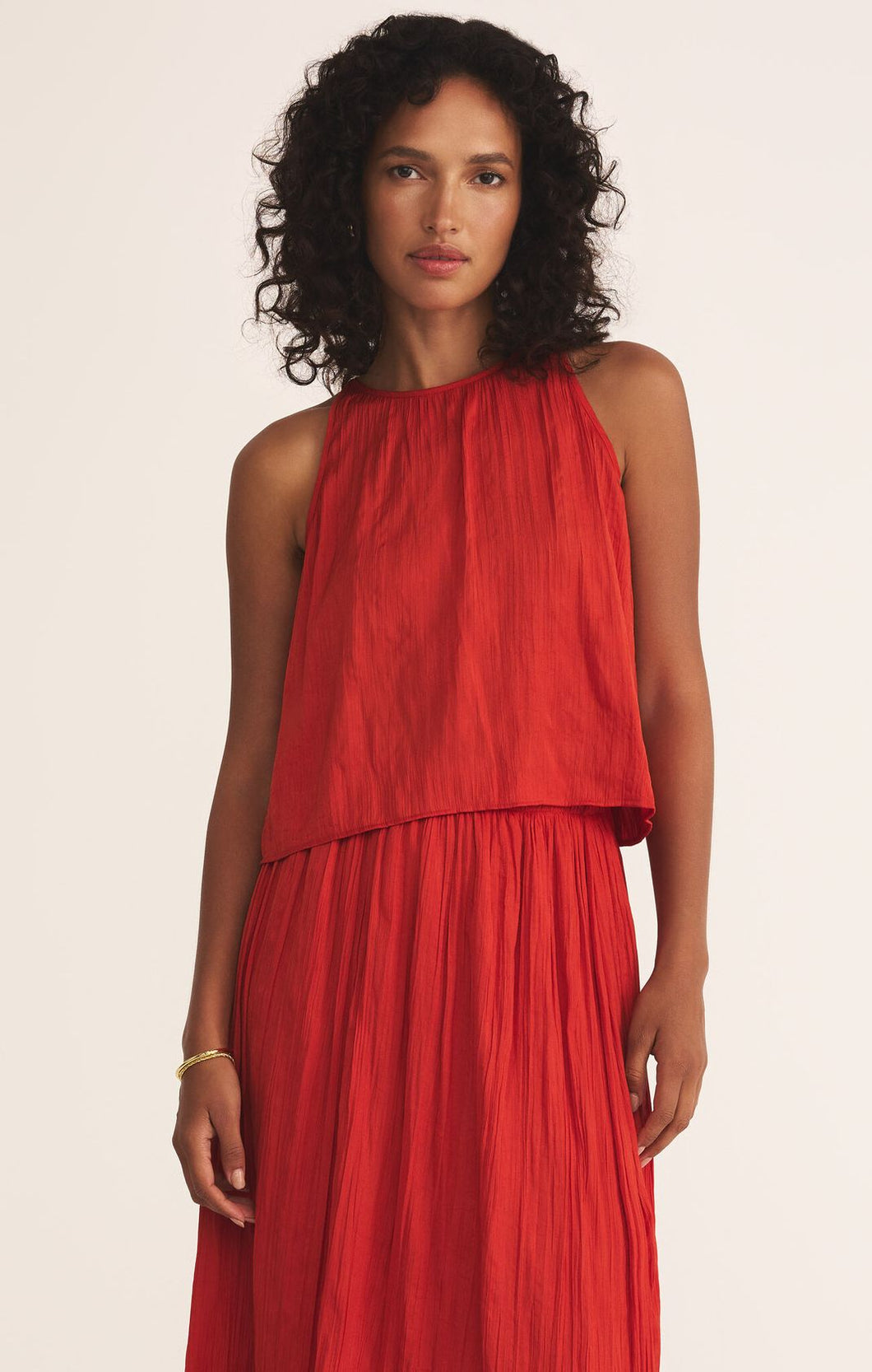 Fiore Crinkle Satin Tank Top | Cabana Red