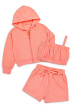 Load image into Gallery viewer, Girl&#39;s 3 pc Active Short Set W/ Zip Up Hoodie | Youth
