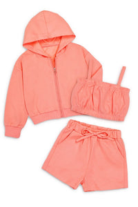 Girl's 3 pc Active Short Set W/ Zip Up Hoodie | Youth