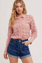 Load image into Gallery viewer, Eyelet Lace button Up Shirt | Rose
