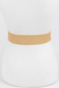 Pearl Buckle Faux Straw Elastic Belt