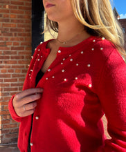Load image into Gallery viewer, Gemma Red | Pearl Embellished Sweater Cardigan
