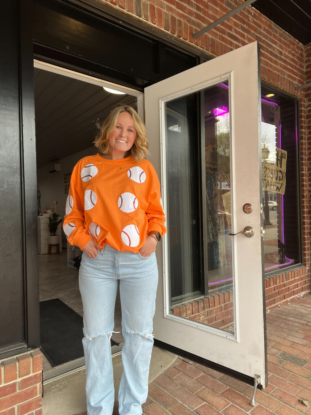 Sequin Baseball Shirt | Orange