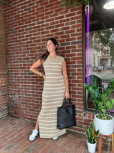 Load image into Gallery viewer, Maggie | Taupe Sleeveless Striped Sweater Dress
