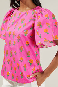 Fuchsia Floral Flutter Sleeve | Pink