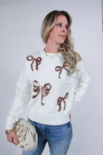 Load image into Gallery viewer, Finished with a Bow | Gold Bow Ribbon Sweater
