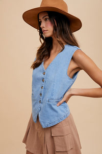 Charlie | Light Denim Button Down Vest