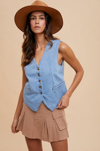 Charlie | Light Denim Button Down Vest