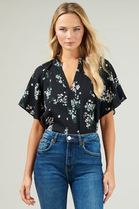 Magnolia Floral Ruffle Split Neck Blouse