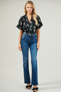 Magnolia Floral Ruffle Split Neck Blouse