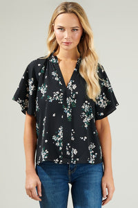 Magnolia Floral Ruffle Split Neck Blouse