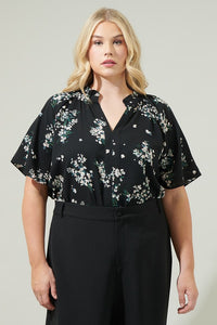 Magnolia Floral Ruffle Split Neck Blouse