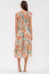 Watercolor Smocked Midi Dress | Curvy Teal