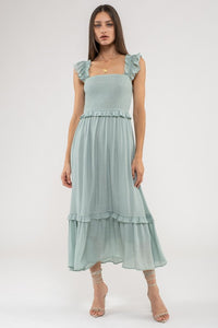Flutter Sleeve Smocked Midi Dress | Mint