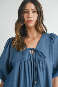 Denim Puff Sleeve Mini Dress | Babydoll