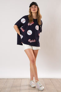 Baseball Sequin Tee | Navy