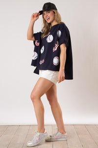 Baseball Sequin Tee | Navy