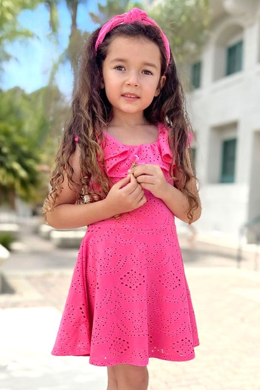 Toddler | Pink Eyelet Dress w/ Top Ruffle