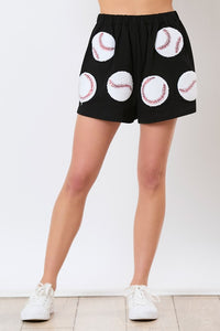 Black Baseball Towel & Sequins Embroidery Shorts