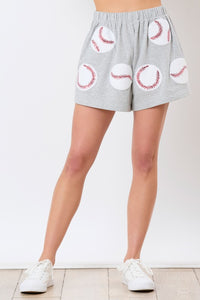 Grey | Baseball Towel & Sequins Embroidery Shorts