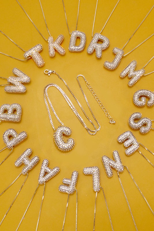 Rhinestone Bubble Monogram Necklace Bridgette Main