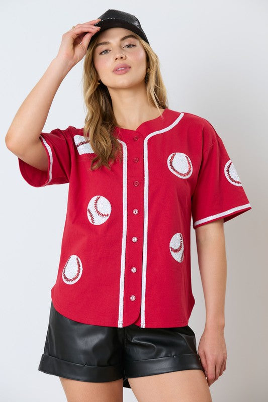Sequin Baseball Jersey | Red