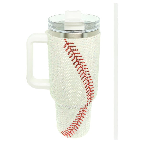 Rhinestone Baseball Tumbler | Handle