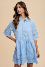 Load image into Gallery viewer, Jillian | Embroidered Scallop Edge Detail Mini Shirt Dress
