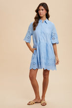Load image into Gallery viewer, Jillian | Embroidered Scallop Edge Detail Mini Shirt Dress
