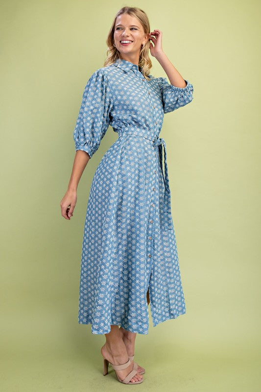 Becca | Floral Denim Embroidered Dress