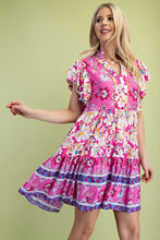 Load image into Gallery viewer, Anna | Flutter Sleeves Mixed Print V-neck Dress
