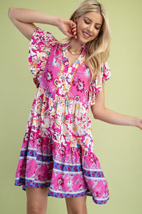 Anna | Flutter Sleeves Mixed Print V-neck Dress