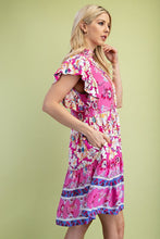 Load image into Gallery viewer, Anna | Flutter Sleeves Mixed Print V-neck Dress
