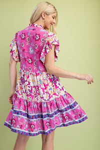 Anna | Flutter Sleeves Mixed Print V-neck Dress