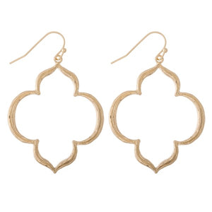 Quatrefoil shaped metal drop earrings