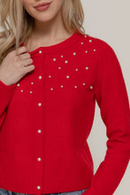 Load image into Gallery viewer, Gemma Red | Pearl Embellished Sweater Cardigan
