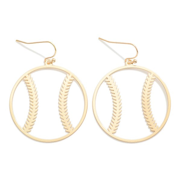 Metal Baseball Outline Drop Earrings