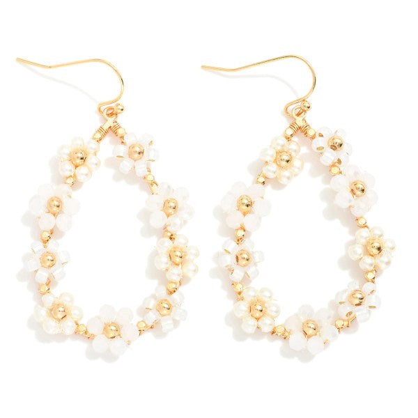 Flower Beaded Teardrop Drop Earrings