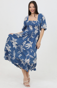 Shea Blue Lilly Flower Print Dress