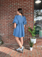 Load image into Gallery viewer, Denim Puff Sleeve Mini Dress | Babydoll
