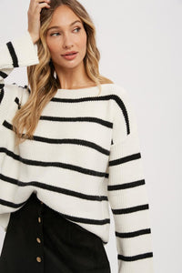 Tanya Striped Sweater | Ivory Black