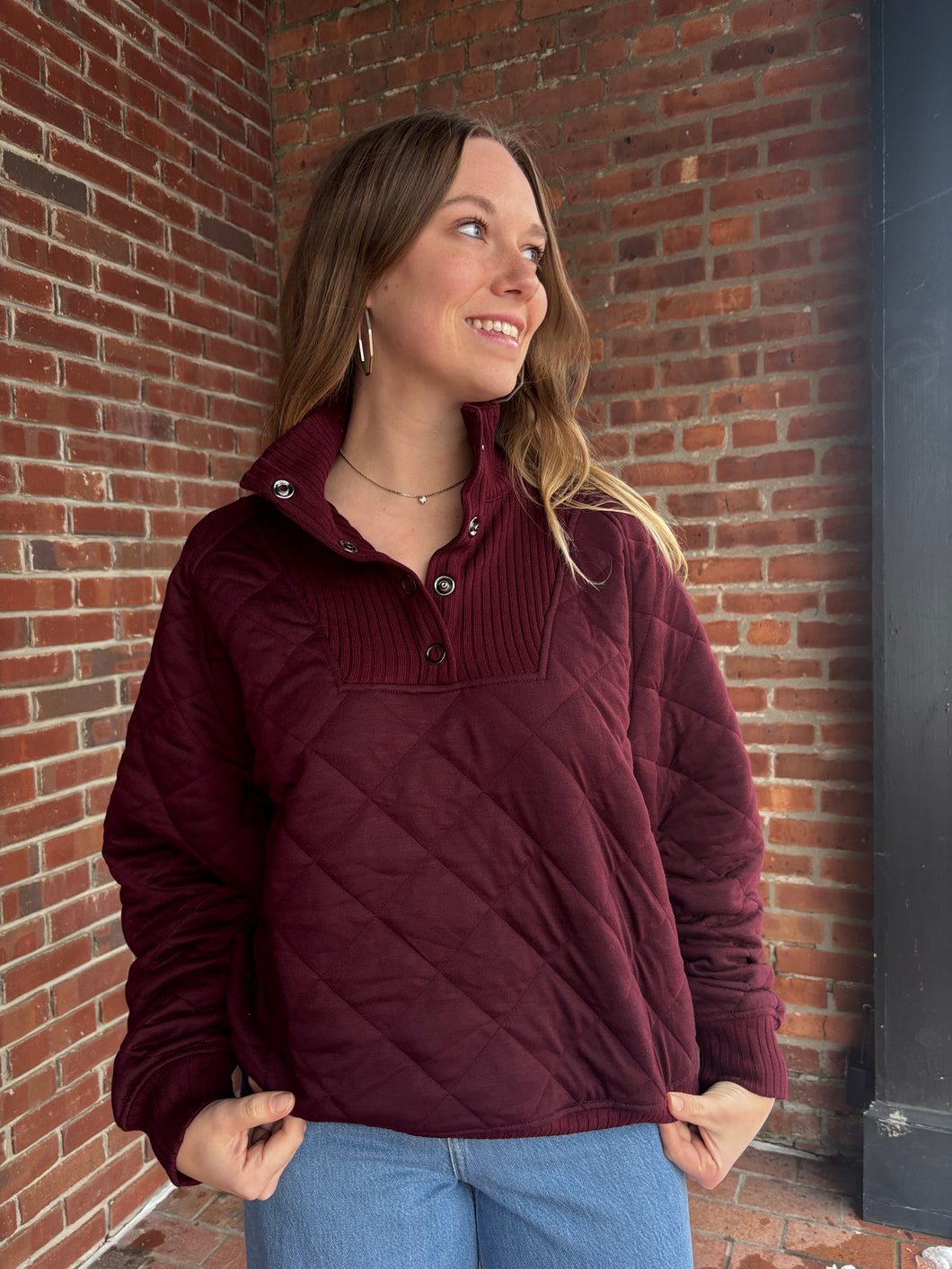 Caroline | Cherry Quilted Snap Pullover