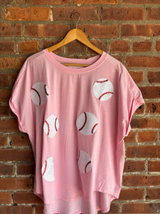 Sequin Baseball Tee | Pink