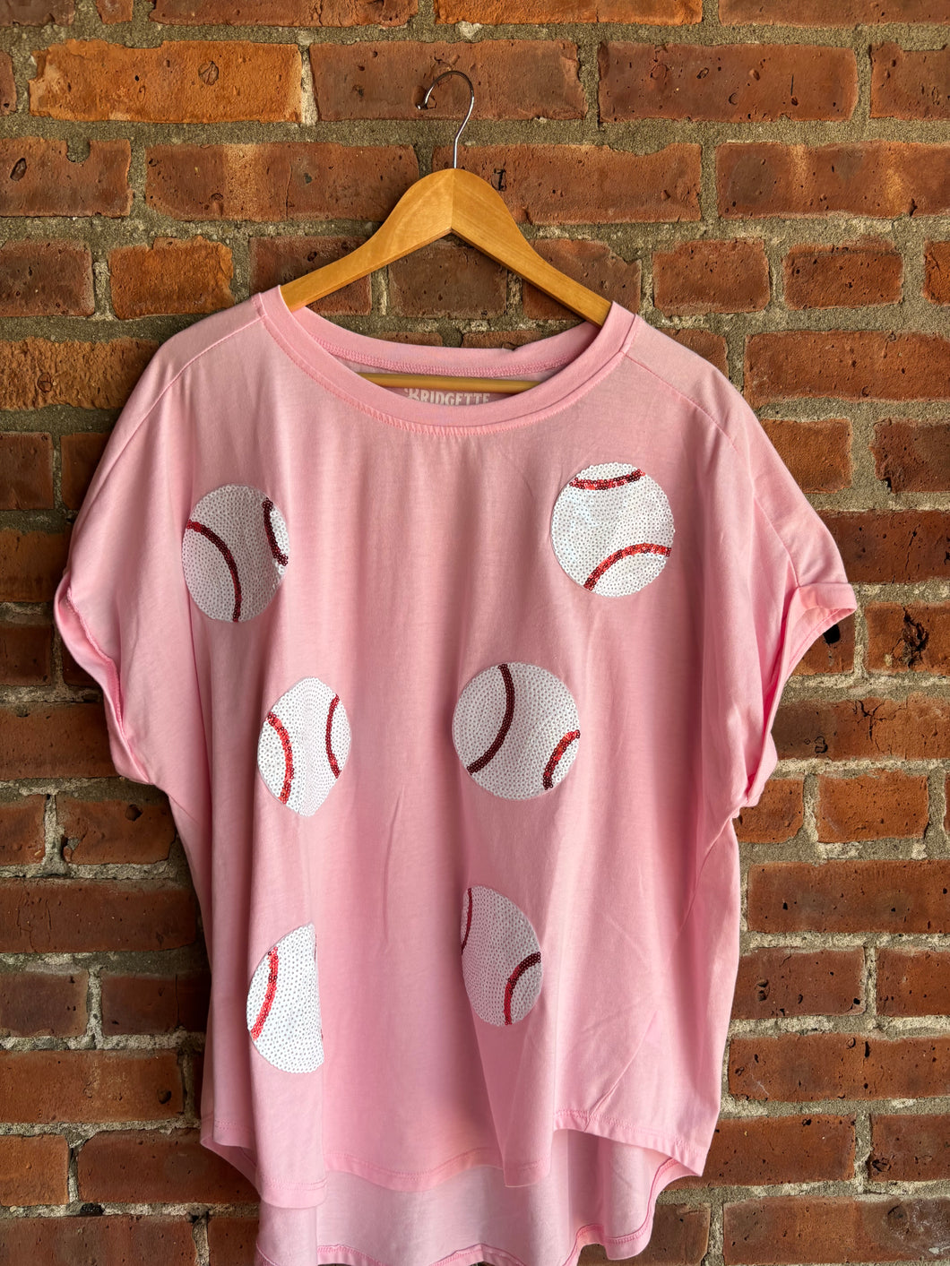 Sequin Baseball Tee | Pink