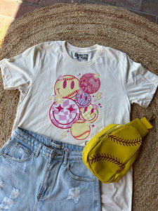 Smiley Softball Vibes | Beige Graphic Tee