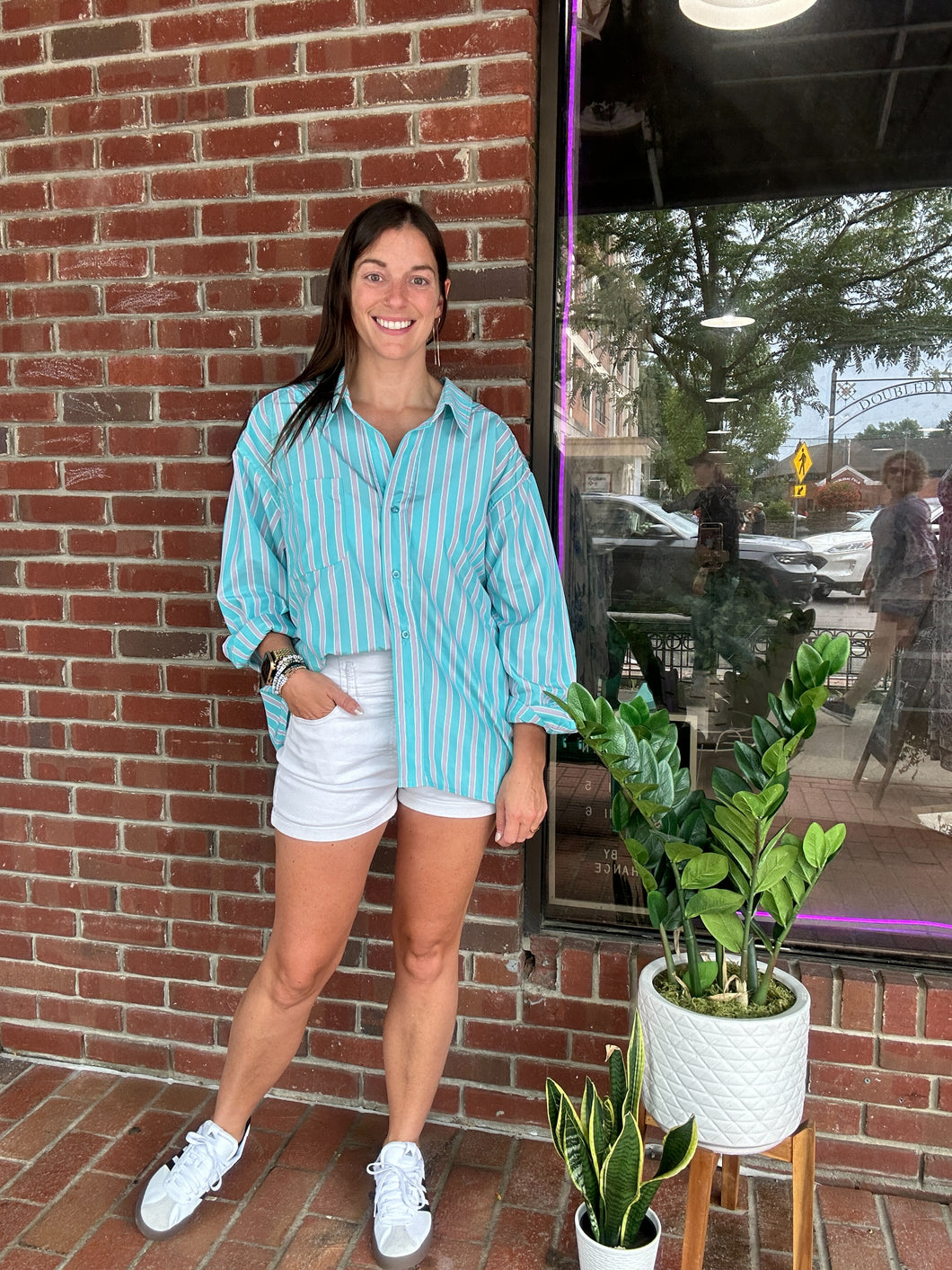 Cindy | Aqua | Stripped button down shirt