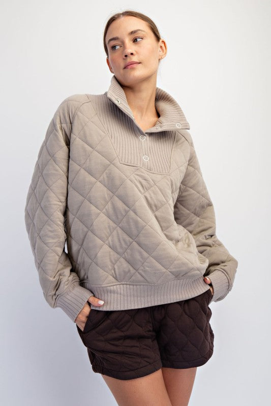 Caroline | Stone Quilted Snap Pullover